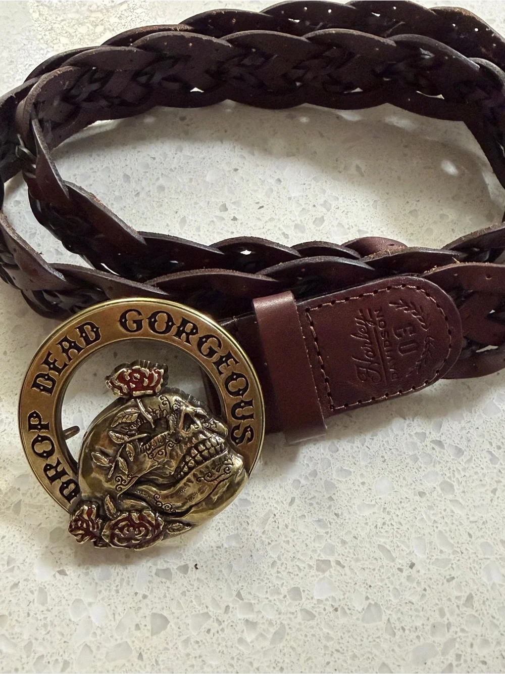 Rare • Harley-Davidson Drop Dead Gorgeous • Braided Leather Skull Belt • L